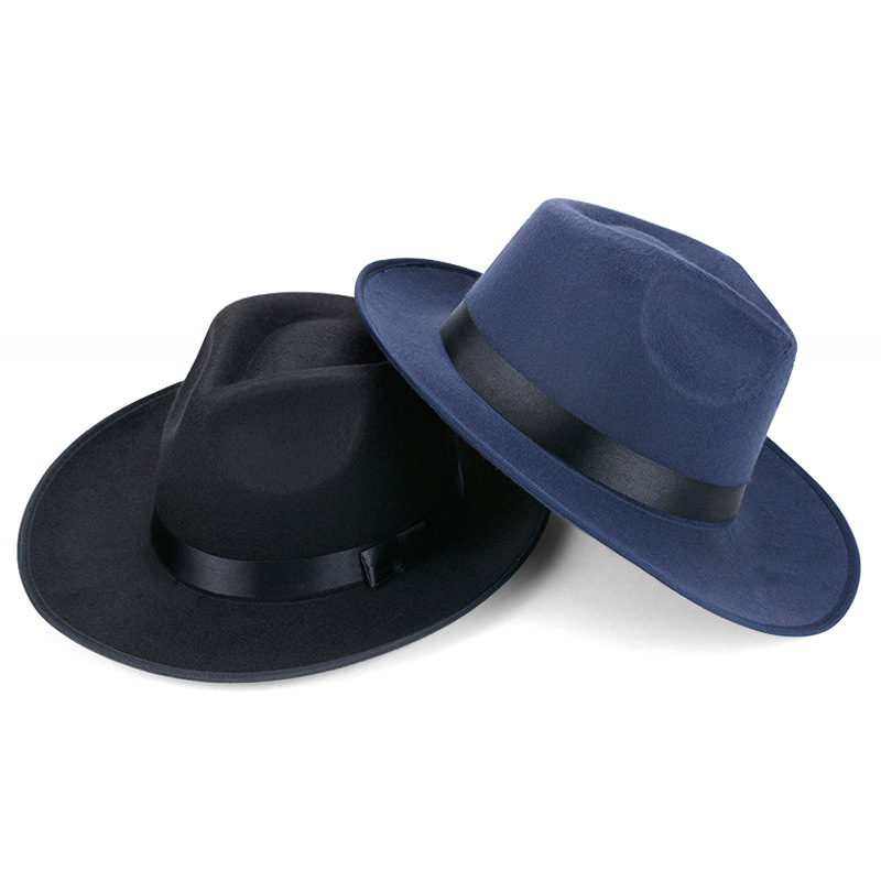 Cross-Border European and American Fedora Hat Men's and Women's Vintage Hat Beach Top Hat Stage Broad-Brimmed Hat British Performance Felt Hat