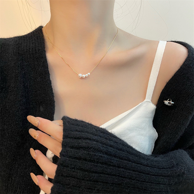 Women's Pearl Necklace All-Match Special-Interest Design High-Grade Light Luxury Clavicle Chain Ins Style Dignified Pendant Ornament Wholesale