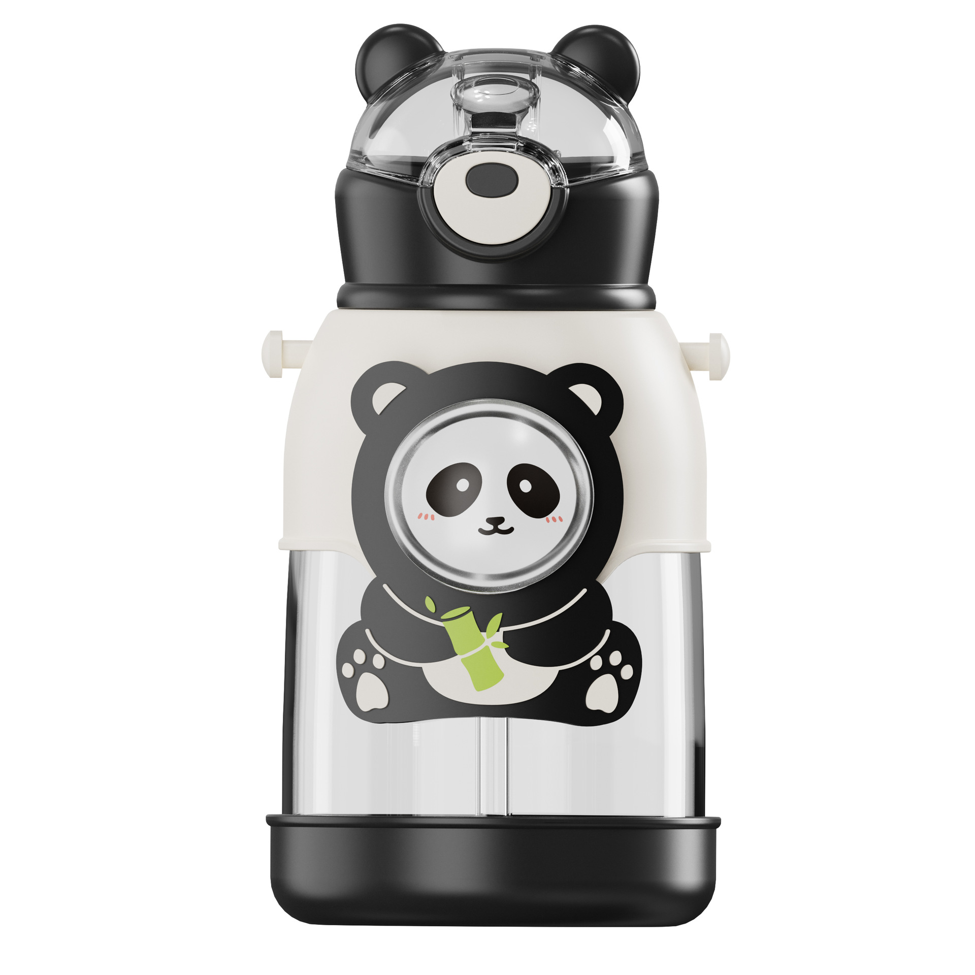 Summer Cartoon Drop-Resistant Internet Celebrity Panda Large Capacity Kid's Mug Student Strap Straw Big Belly Bouncing Plastic Water Cup