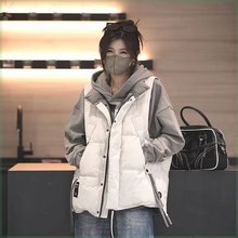 冬季休闲马甲男女韩版宽松立领纯色棉衣织带时尚坎肩无袖外套