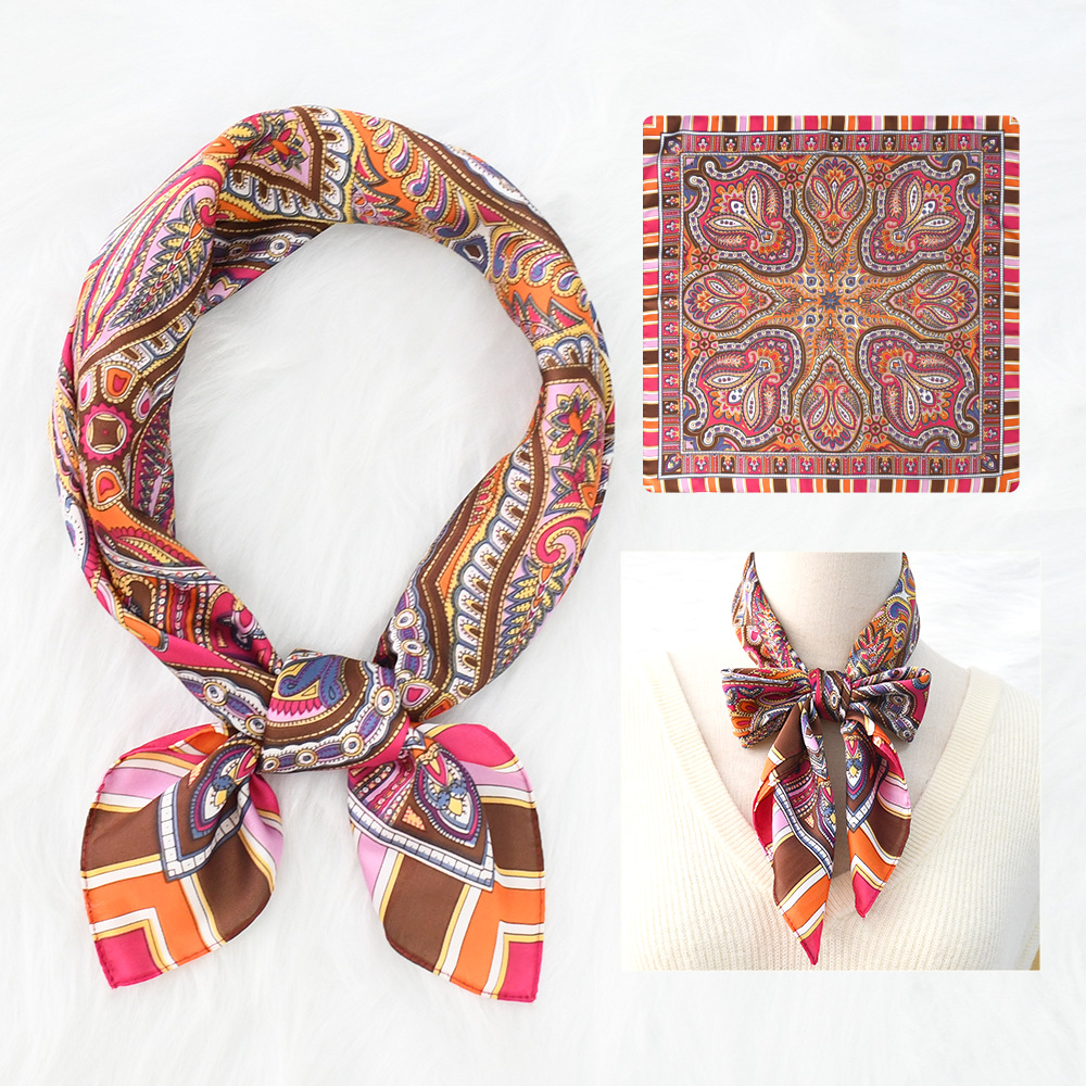 Spring and Summer Retro Fashion All-Match 70 Artificial Silk Square Scarf Wholesale Sunscreen Chain Paisley AIMA Small Scarf Silk Scarf