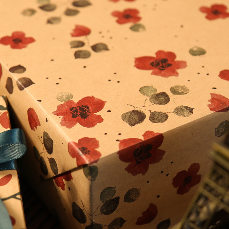 包装纸牛皮纸复古风生日礼物纸礼品盒玫瑰情人节儿童节卡通自粘手