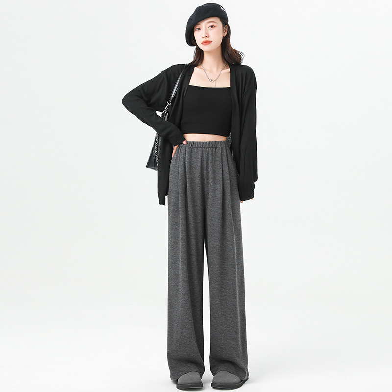 Gray Style Lazy Casual Glutinous Rice Pants 2024 Spring New High Waist Stretch Straight Pants Mop Wide Leg Pants for Women