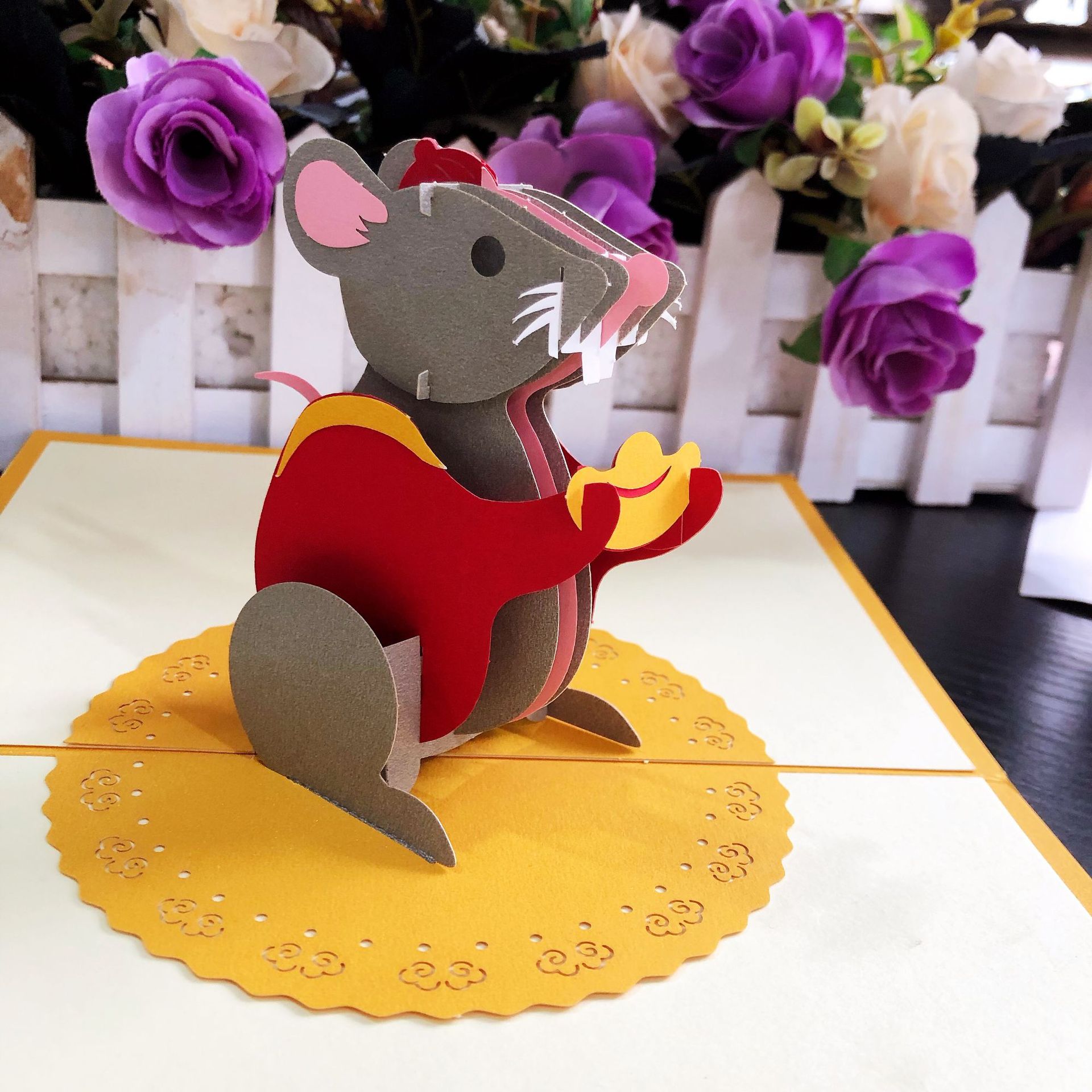 3d立体贺卡动物款荷叶上的青蛙蓝色鲸鱼发财鼠厂家供货