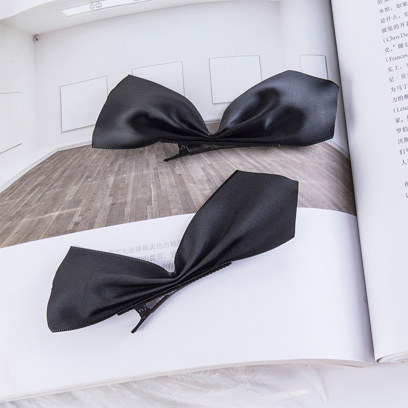 Black Bow Velvet Satin Hairpin Jisoo Same Style Clip Korean Female Hairpin Top Clip Bow Hair Accessories