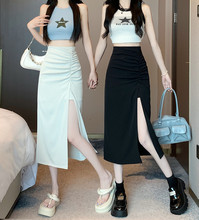 纯色中长款半身裙女夏季新款韩版设计感小众垂感显瘦高腰裙子批发