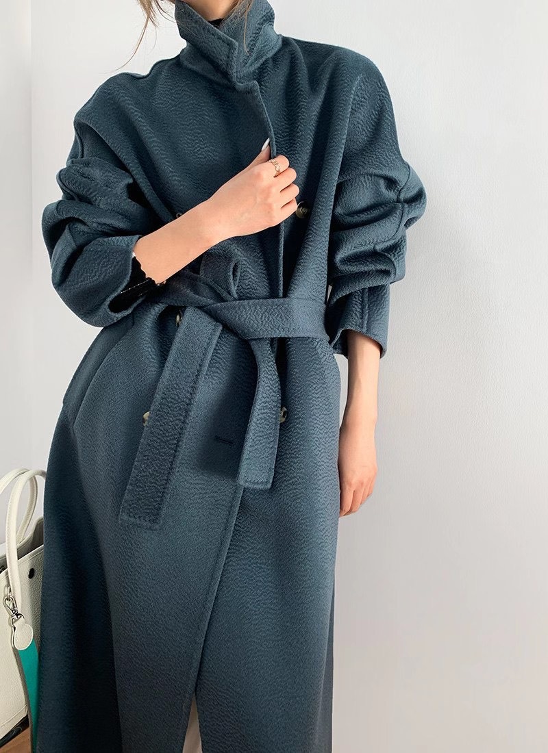 双面羊绒大衣 m家101801 水波纹羊绒羊毛大衣外套欧美大牌风女装