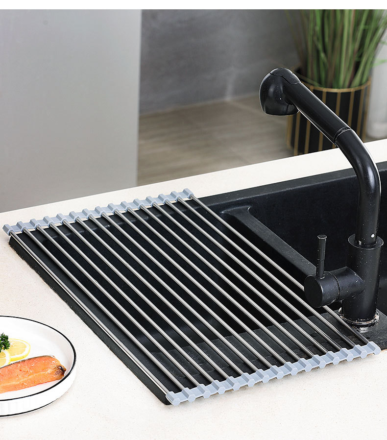 亚马逊可折叠不锈钢沥水架滤水架碗碟架水槽厨房置物架drain rack