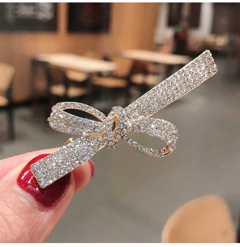 珍珠水钻蝴蝶结发夹女侧边高级边夹一字夹2021年新款头饰网红发卡