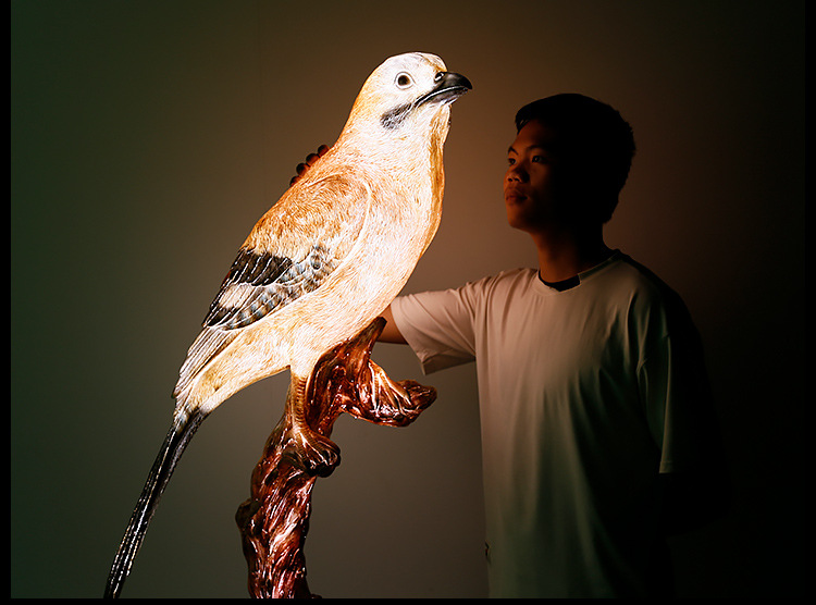 玻璃钢动物发光雕塑仿真鸟猫头鹰摆件庭院户外灯光秀园林景观装饰