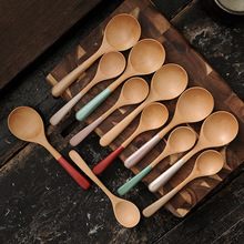 日式木勺子家用木质蜂蜜勺可爱儿童吃饭小木勺木制木头宝宝饭勺