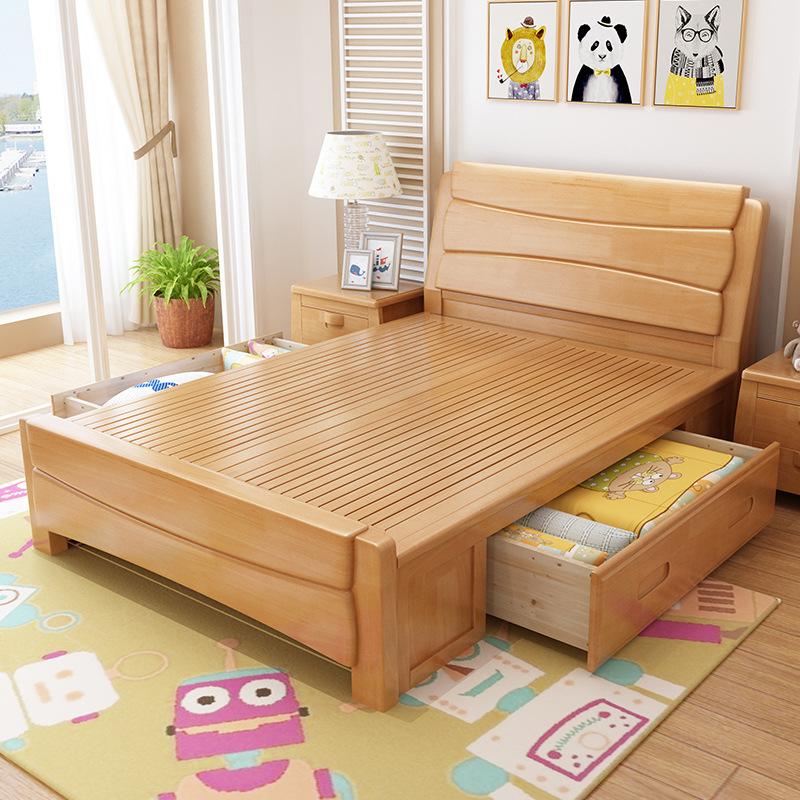 实木床1.2米儿童床单人床1.5家用小户型1米现代简约1.35m储物木床