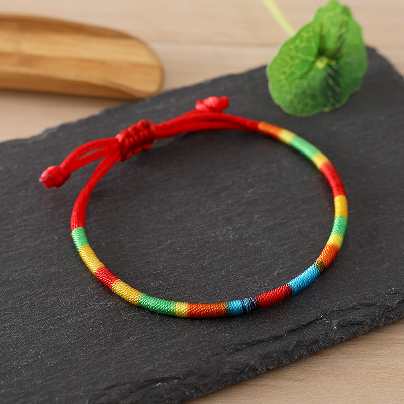 Simple New Women's Hand Woven Hand Rope Geometric Dorje Knot Dragon Boat Festival Red Rope Colorful Rope Bracelet Wholesale