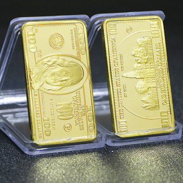 外币收藏金条镀金块异形币 美国100美金纪念币硬币方形纪念块