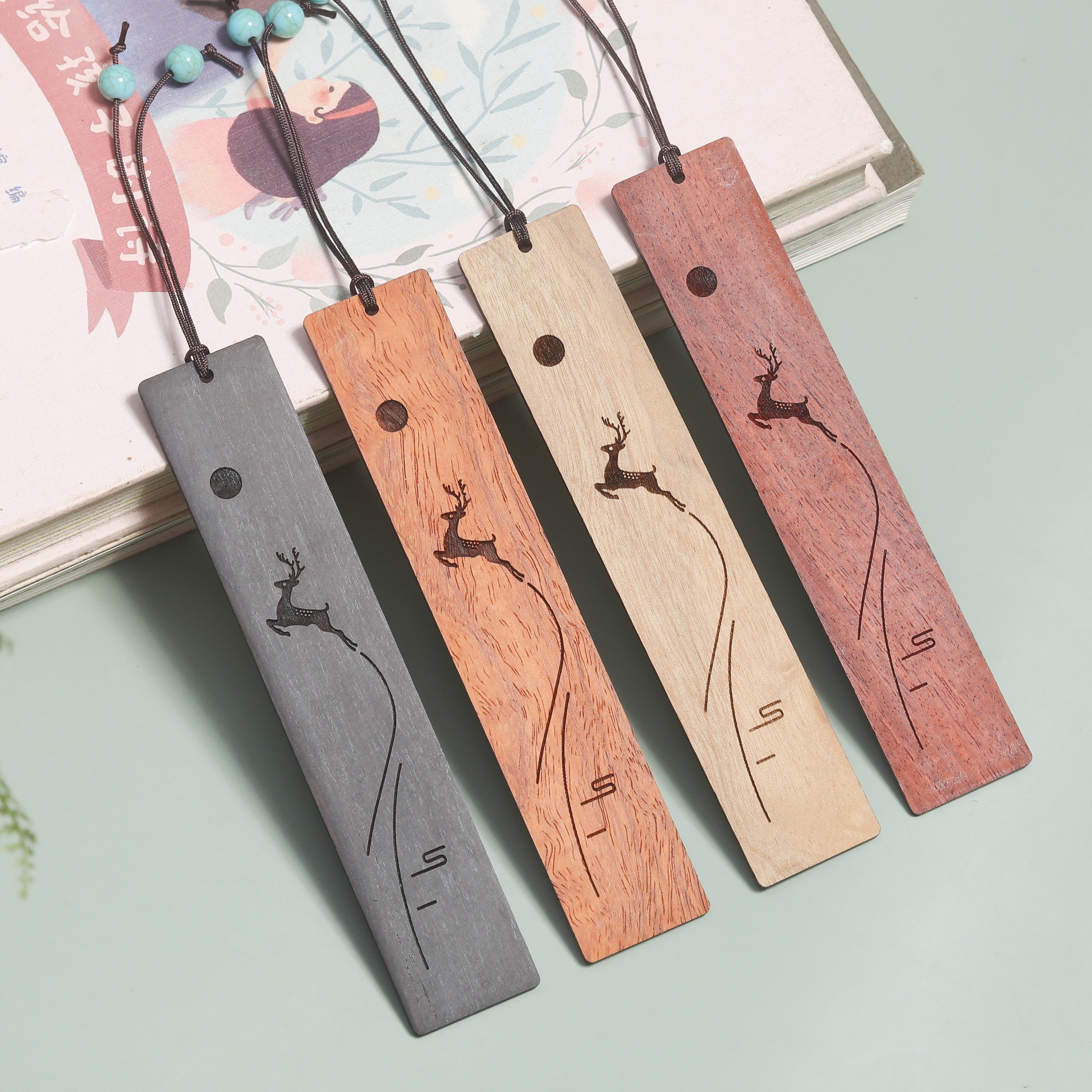 批发小鹿红木书签一鹿高升古典黑檀木书签套装招财鹿纪念文创礼品