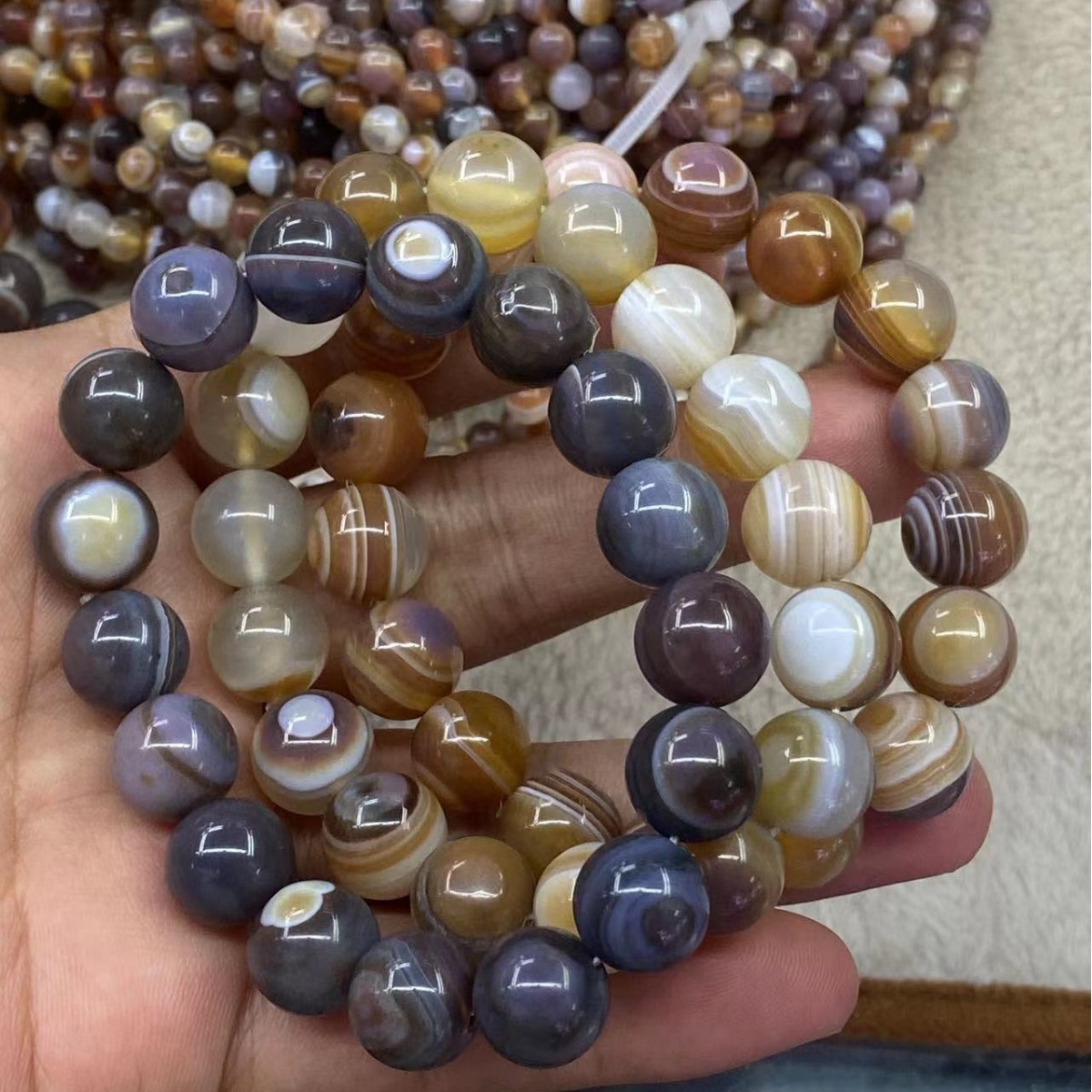 天然原矿波斯湾玛瑙圆珠手串手链批发缠丝条纹diy饰品散珠配饰