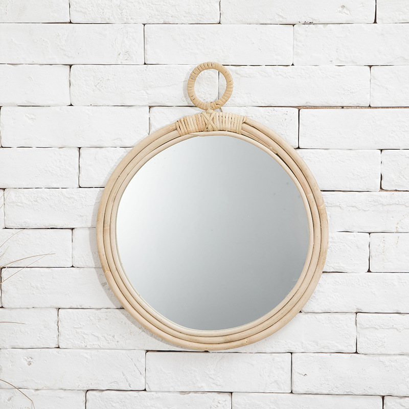 Nordic Wall Decorative Mirror Retro round Ins Style Rattan Mirror Handmade Hanging Mirror