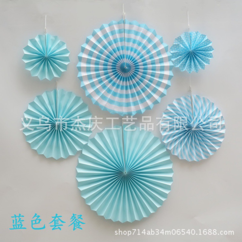 6 Sets of Single-Layer round Paper Flower Fan Set Wedding Party Birthday Arrangement Decorations Paper Fan Flower Paper Fan