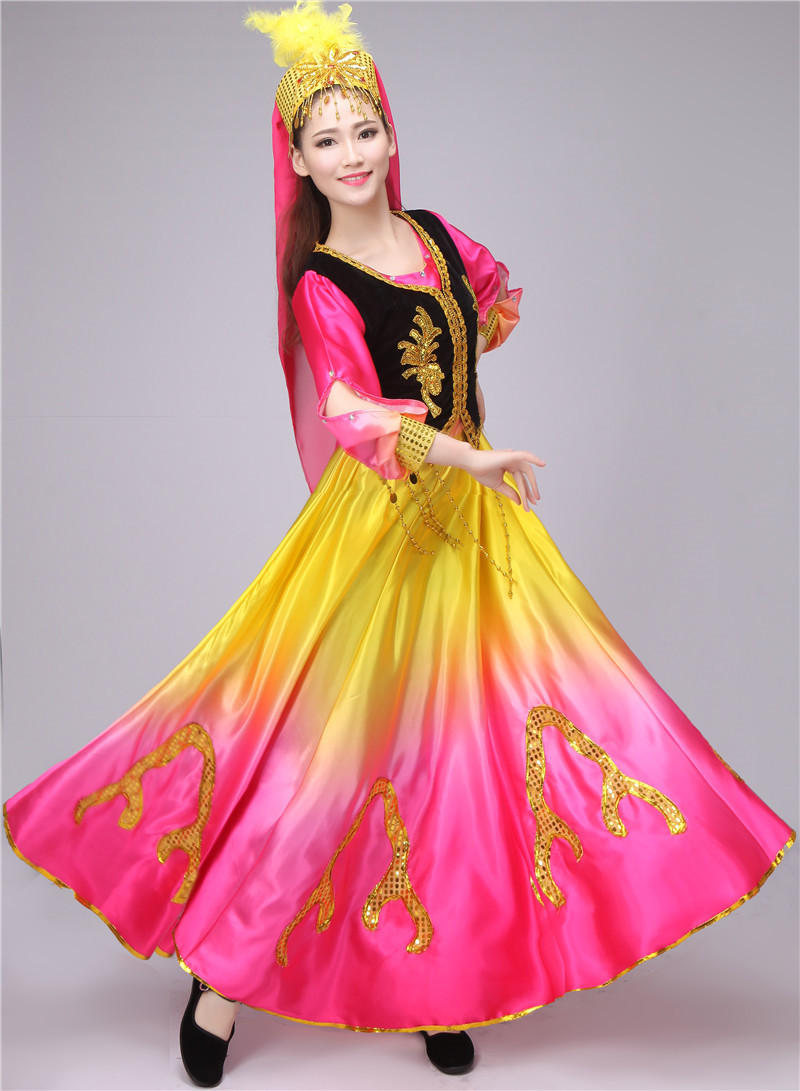 儿童新疆舞演出服女童大摆连衣裙维吾尔族舞蹈服装少数民族风套装