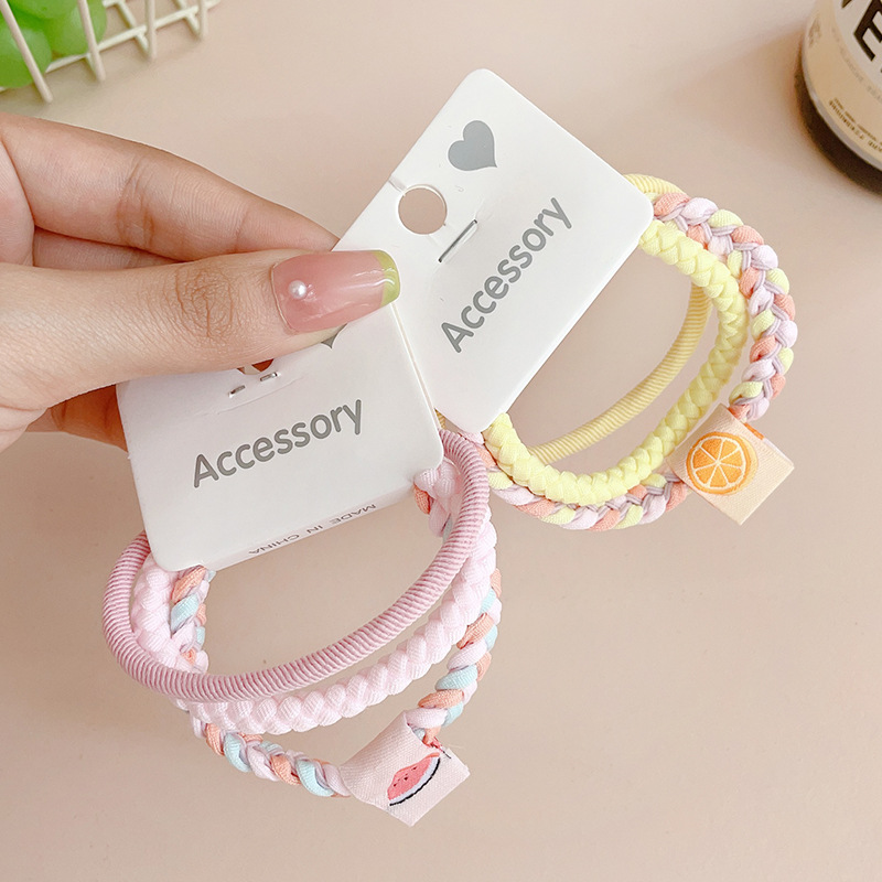 3-Piece Colorful Rubber Band Hair Band Does Not Hurt Hair High Elasticity Hairtie Girls High Ponytail Hair String Durable Leather Case