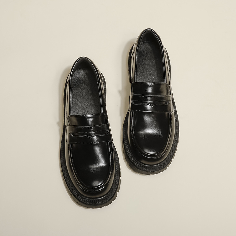 乐福鞋女金属链复古简约淑女鞋一脚蹬jk学生潮防滑厚底增高小皮鞋