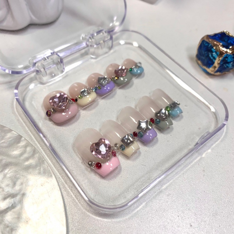 Handmade Wear Nail Ice Transparent Stick-on Crystals Color Finished Wear Manicure Xiaohongshu Internet Celebrity Hot-Selling Removable Nail Tip