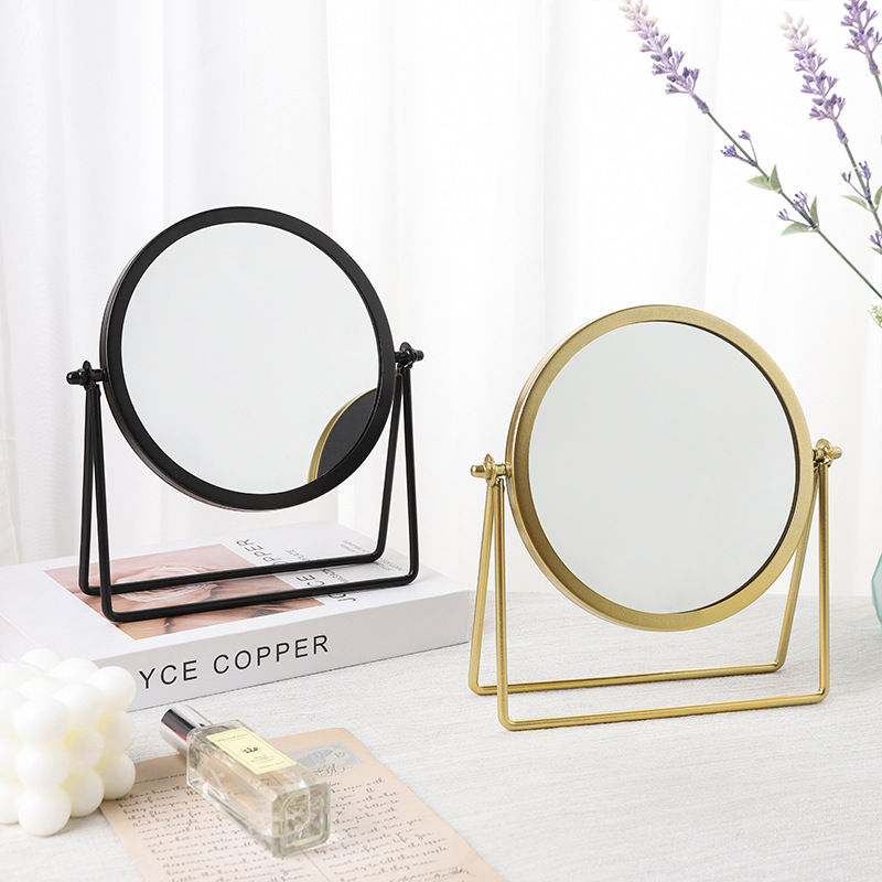 Nordic Makeup Mirror Light Luxury Dressing Mirror Desktop Desktop Bedroom Wall Hanging Small Mirror Home Wall-Mounted Iron Mirror Student