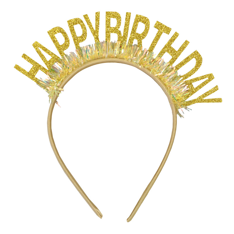 New Glitter Gold Silk Birthday Headband English Letters Happy Birthday Headband Party Atmosphere Decorative Hat