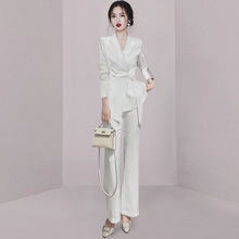 休闲西装套装女长袖款时尚气质职业名媛白色系带西服