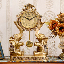 摆钟桌面摆台式大象座钟钟表摆件欧式家用客厅复古时尚台钟时钟大