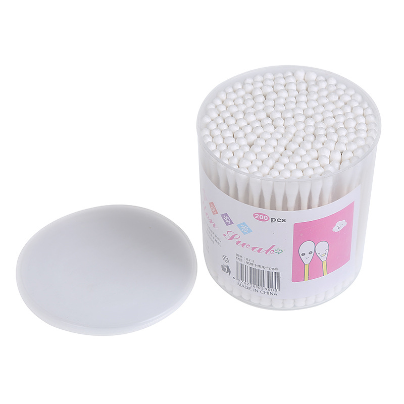 Disposable Household Makeup Removing Cotton Swab Stick Factory Direct Supply 200 Cylinder Plastic Box Cotton Swab Practical Double Ended Cotton Wwabs