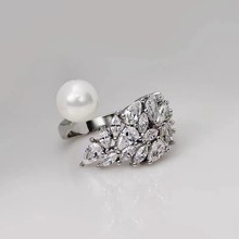 气质珍珠羽毛戒指女开口 ins设计小众高级感个性时尚气质高碳锆石