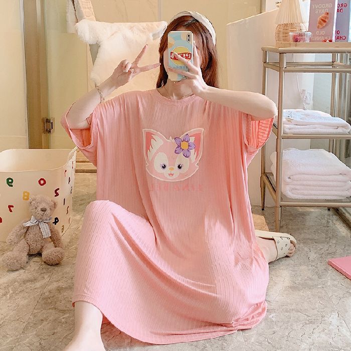 Cross-Border Pajamas Women's Summer plus-Sized Large Size Cute Cartoon Fat Girl 125.00kg Home Wear Nightdress Dress Wholesale