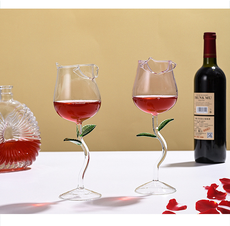 情人节浪漫玫瑰双人红酒杯高硼硅玻璃创意高脚杯两件套水晶香槟杯