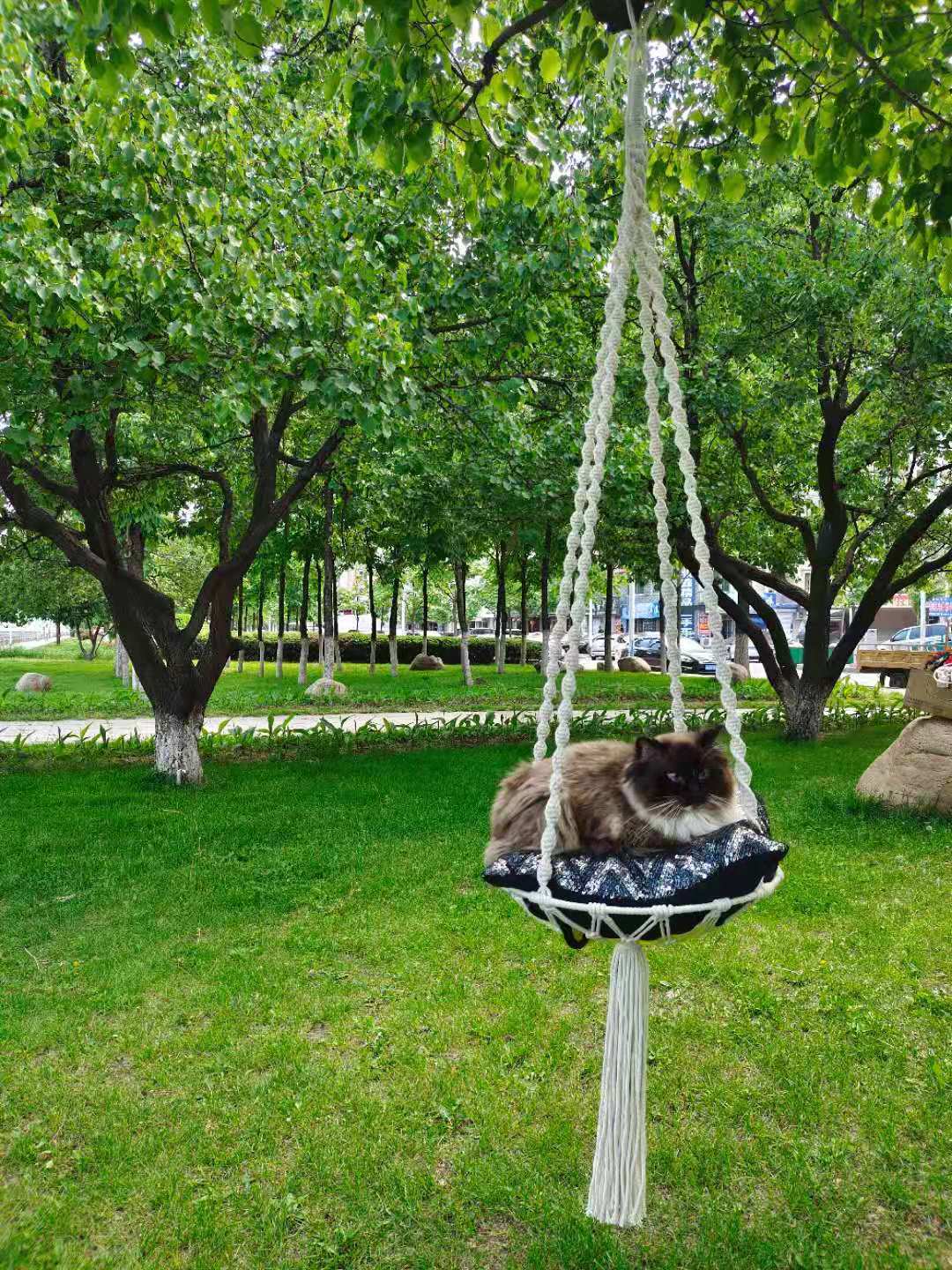 ins纯手工编织猫窝 猫咪吊篮秋千 网红宠物猫床猫窝网兜吊床