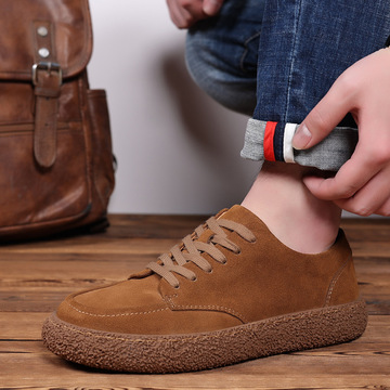 男鞋2024新款豆豆鞋男软底休闲真皮复古英伦板鞋翻毛皮鞋子男潮鞋