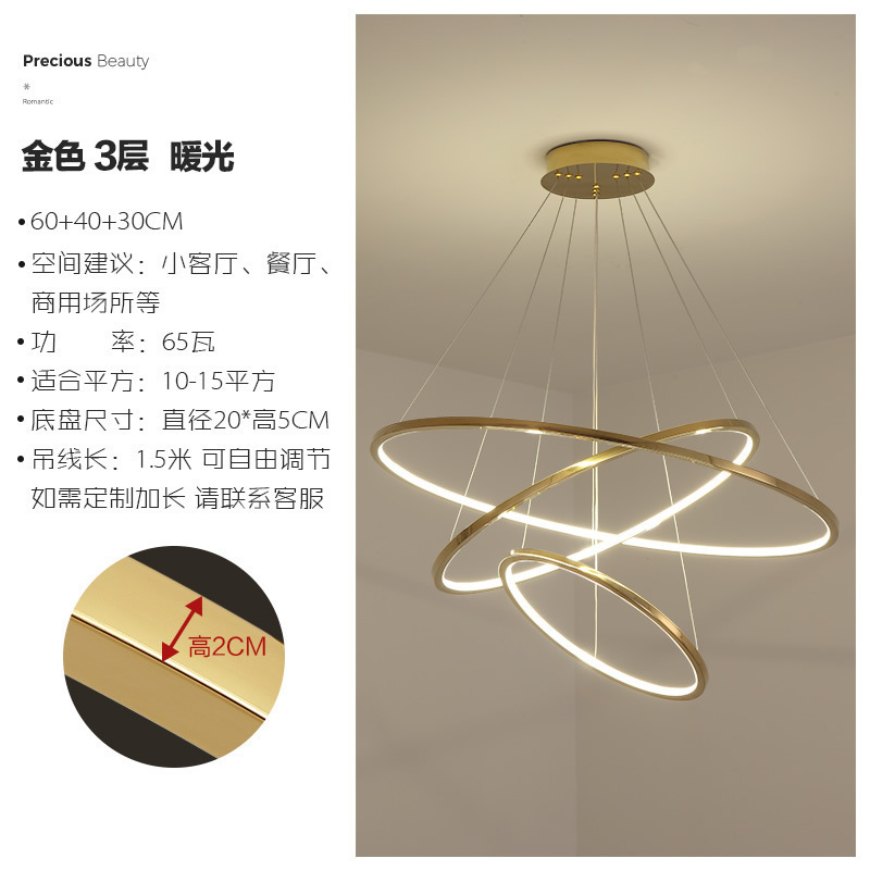 Stainless Steel Toroidal Lamp in the Living Room Villa Duplex Staircase Large Long Chandelier Loft Light-Emitting Empty Lamp