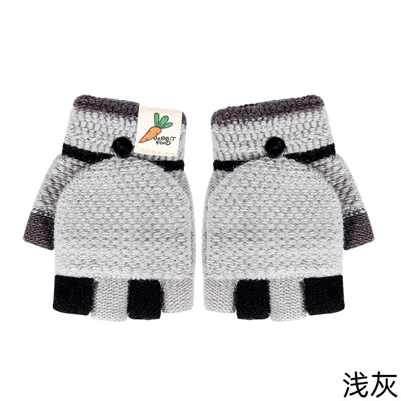 Elementary School Children's Half Finger Gloves Winter Warm Open Finger Flip Knitted Wool Cute Girl Children Wholesale