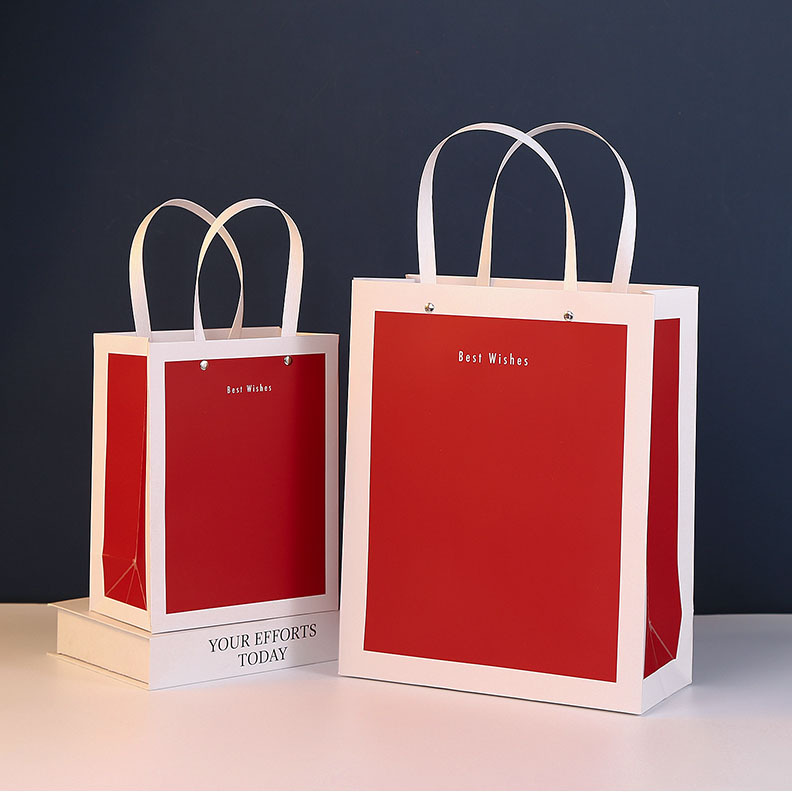 New Year's Day Red Gift Bag Neutral Simple Atmospheric Paper Bag Black and White Gift Bag Shopping White Card Handbag in Stock