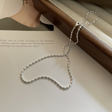 925纯银简约小众INS叠带米珠橄榄珠项链女韩版时尚潮流锁骨链批发