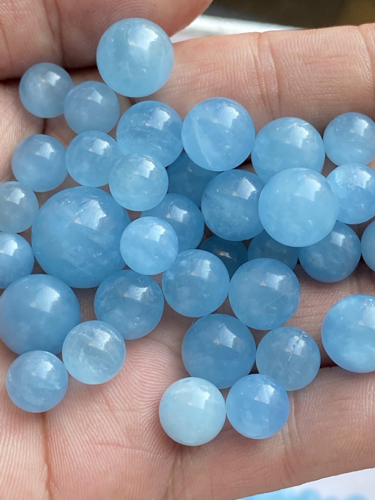 海蓝宝单珠散珠 diy串珠配件饰 散圆珠子海蓝宝 表皮干净