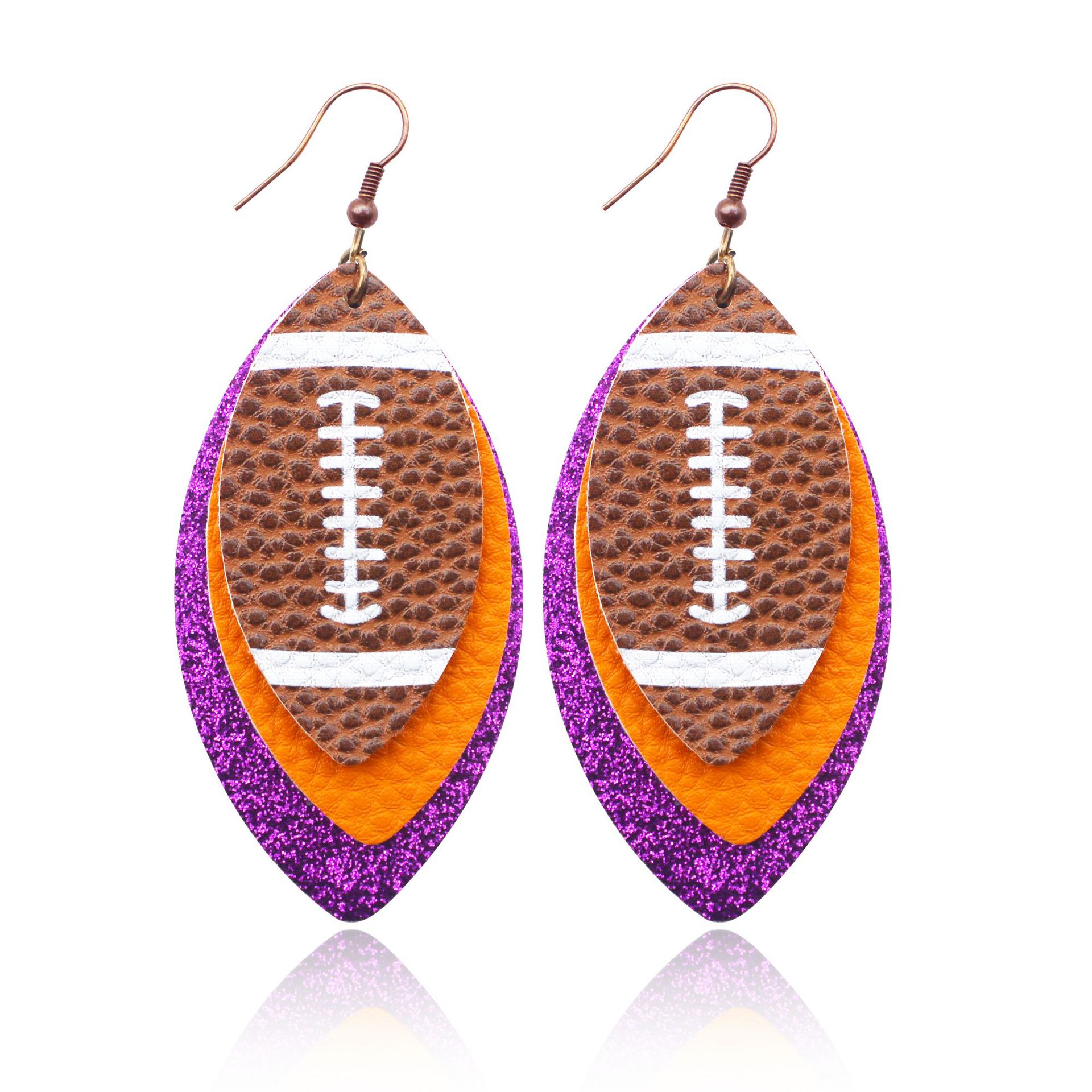 Sports Style Rugby Brown Leopard Print Leaves Three-Layer Leather Spot Drill Rugby Earrings Europe and America Cross Border Amazon
