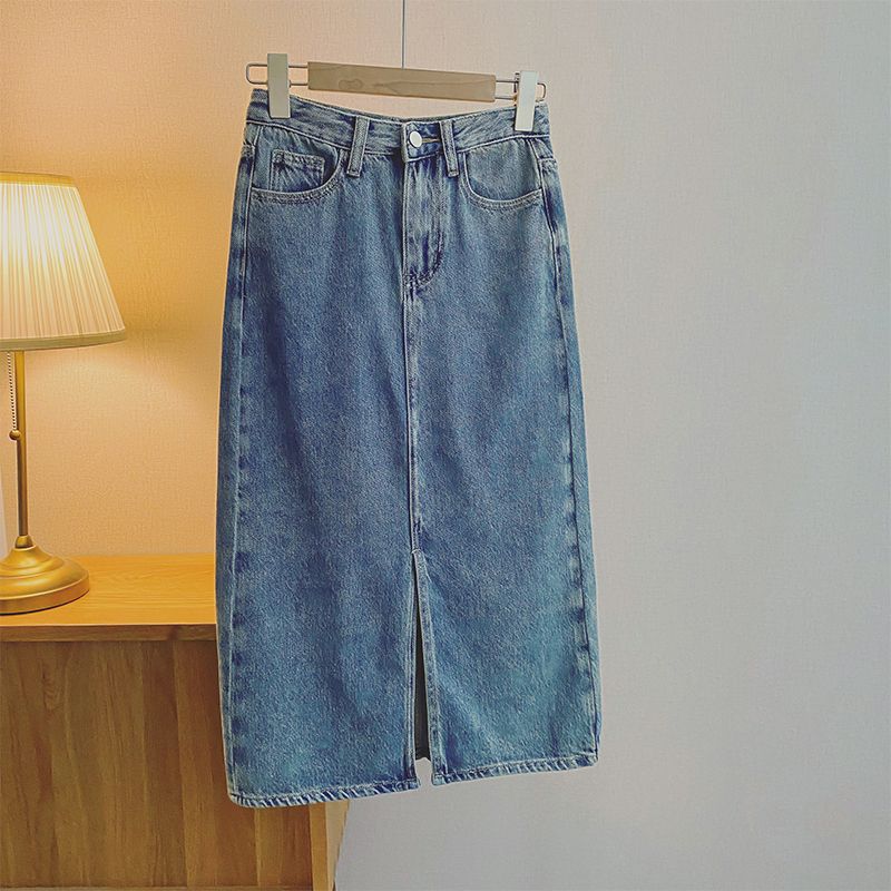 Denim Skirt Female Skirt High Waist A- line 2023 Split New Small Versatile Slimming Denim Skirt