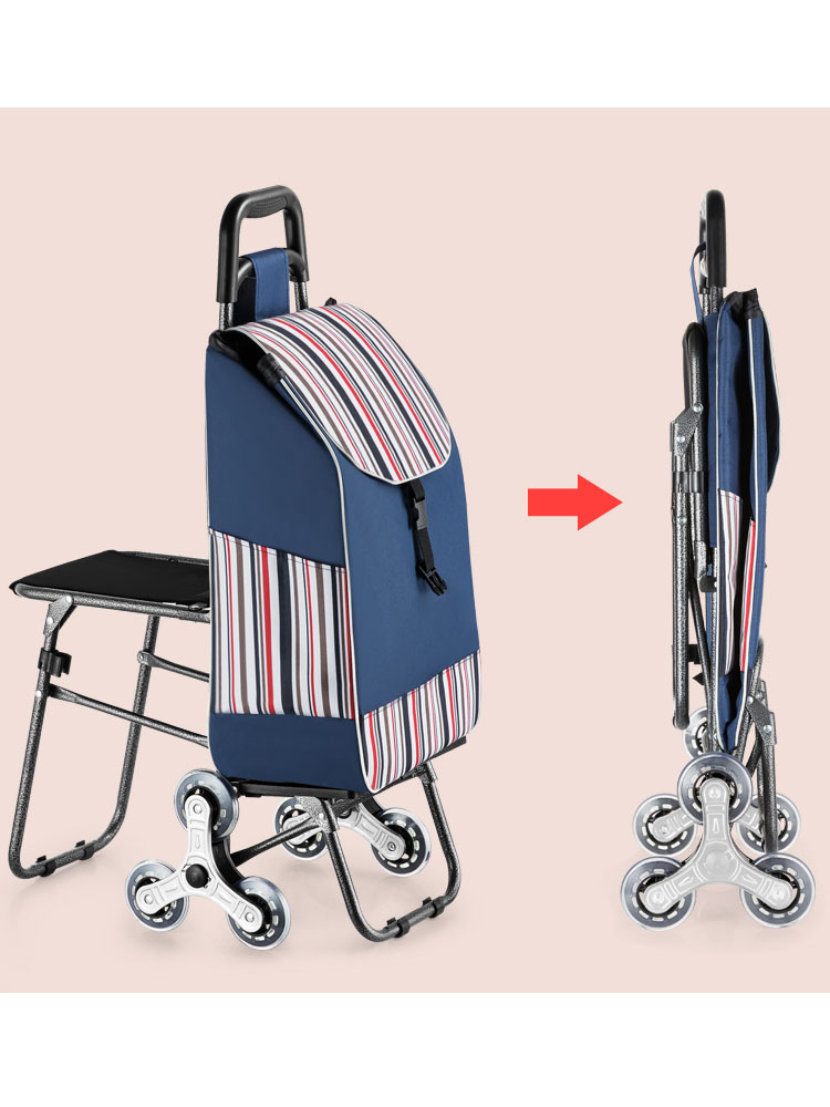 批发爬楼梯手拉车折叠便携家用带凳座椅购物车老人拉杆车买菜车小