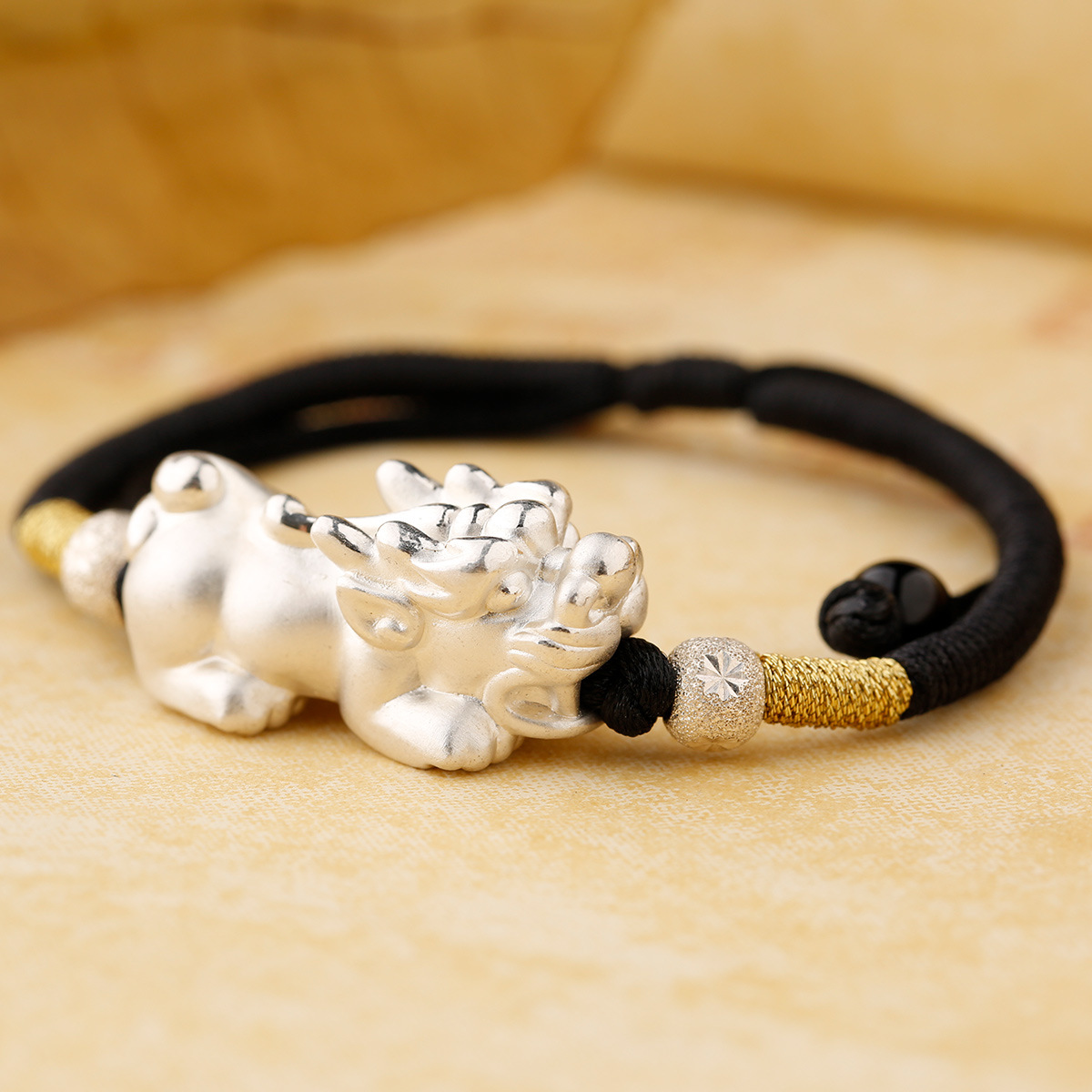 慈元阁银吉祥貔貅红黑绳手链吉祥如意转运纳财高端送礼手串饰品