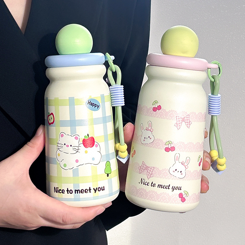 新品316不锈钢女生高颜值保温杯ins卡通吸管杯带茶隔便携学生杯子