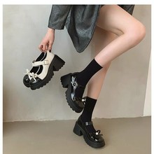 法式玛丽珍鞋女2023春秋季新款蝴蝶结温柔单鞋粗跟高跟浅口小皮鞋