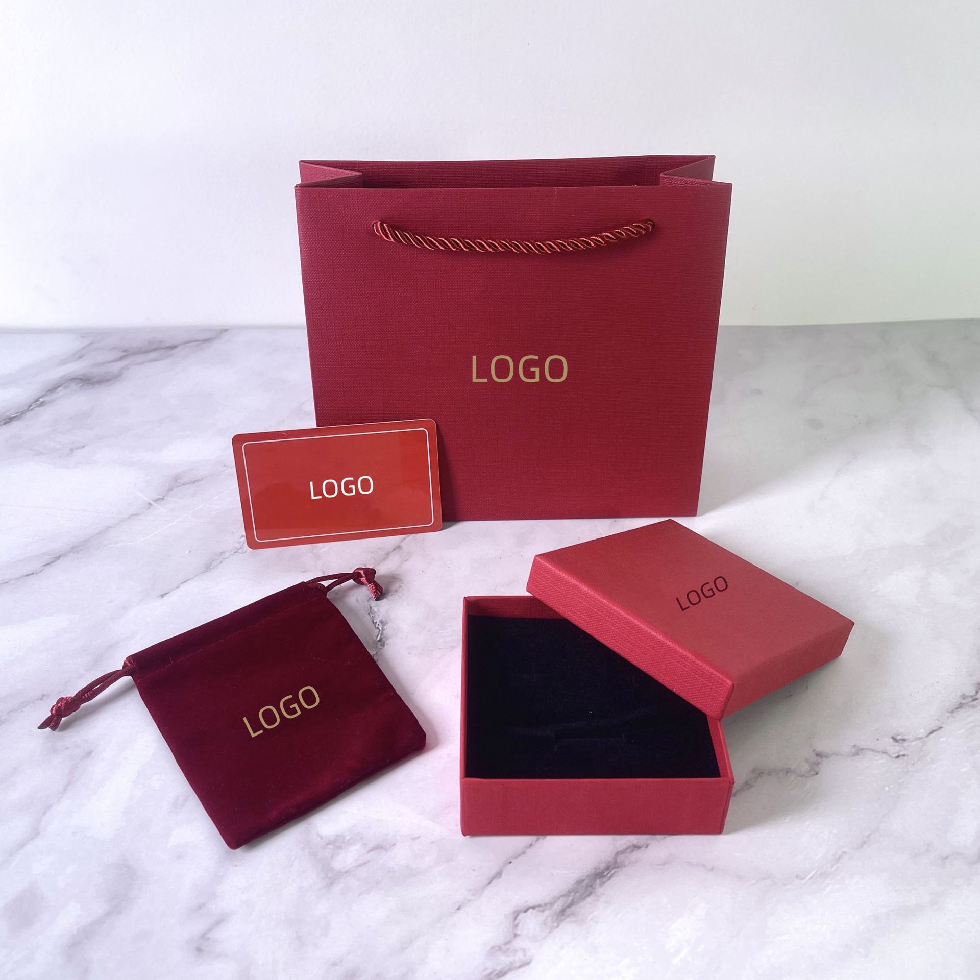 v家饰品盒包装盒经典通用四件套首饰礼盒华伦家耳钉项链手链布袋