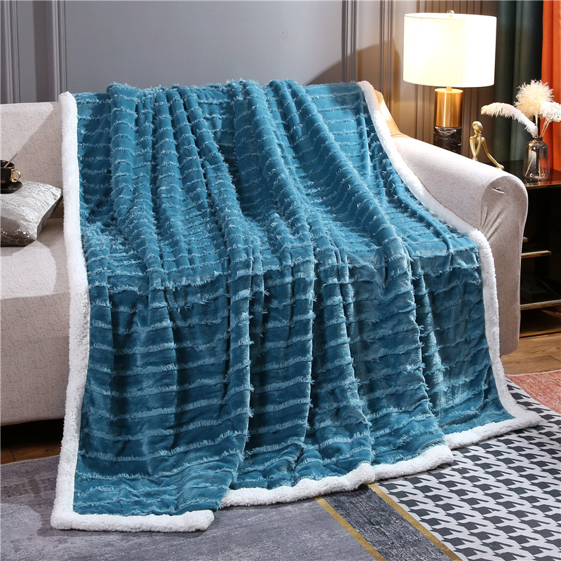 Cross-Border Direct Supply Winter Thickened Double-Layer Lambswool Coral Fleece Blanket Office Sofas Cover Blanket Milk Fiber Bed Sheet Blanket