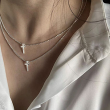 波光粼粼光米珠链十字架S925纯银项链ins小众设计感锁骨链简约女